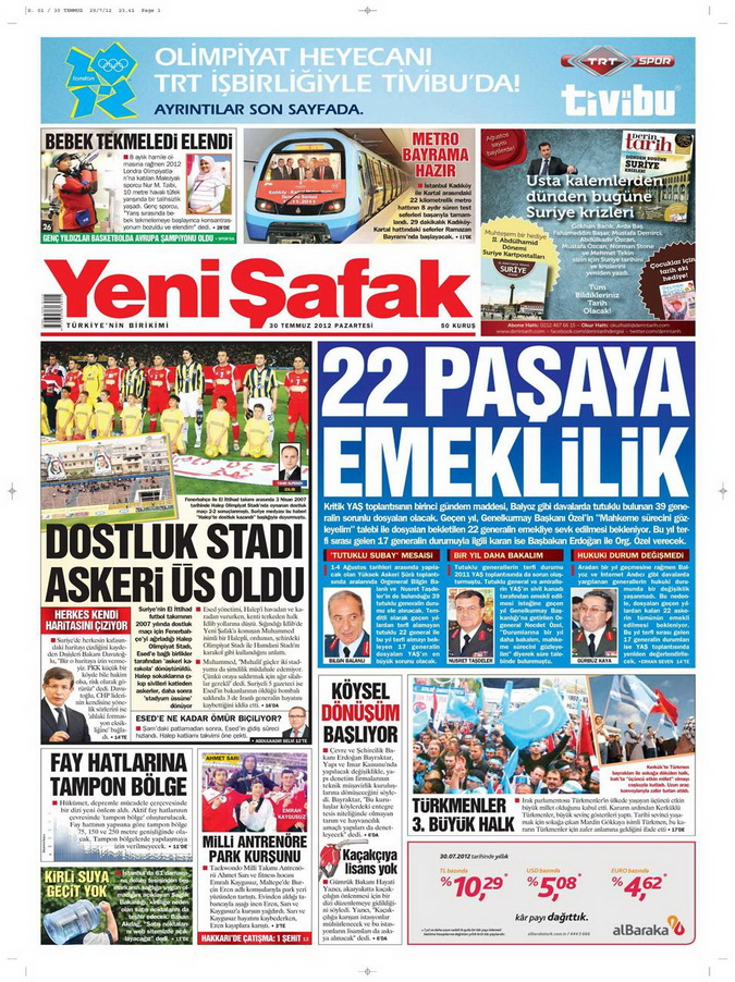 Gazete Manşetleri - 30 Temmuz 2012 23