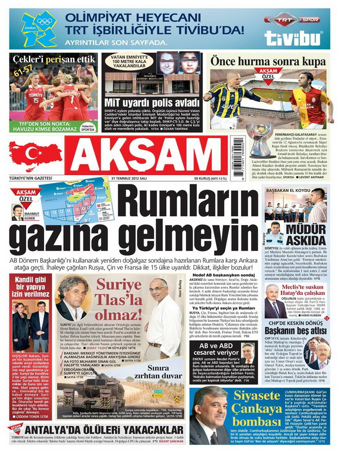 Gazete Manşetleri - 31 Temmuz 2012 1