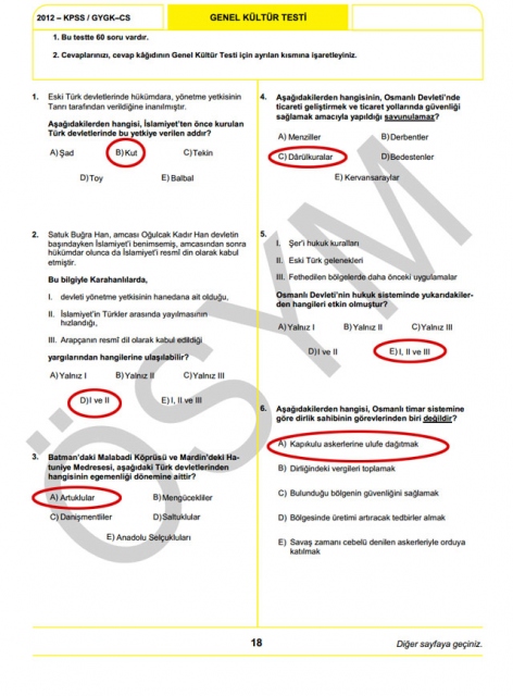 2012 KPSS Soru ve Cevapları 18