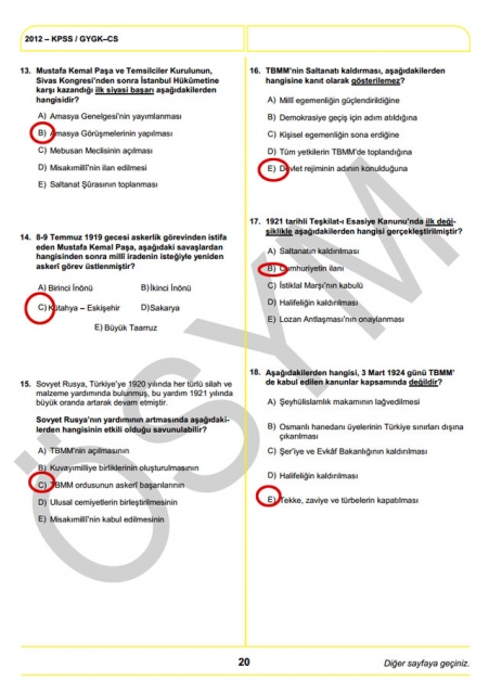 2012 KPSS Soru ve Cevapları 20