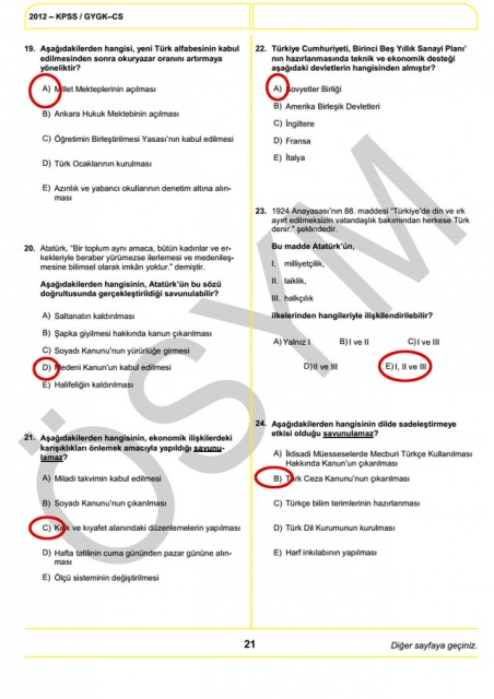 2012 KPSS Soru ve Cevapları 21