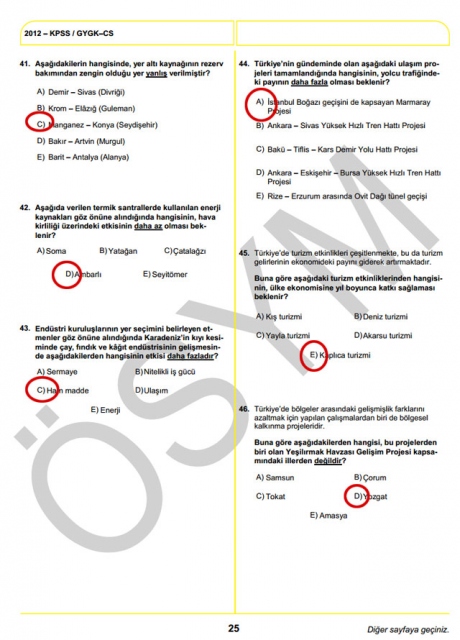 2012 KPSS Soru ve Cevapları 25