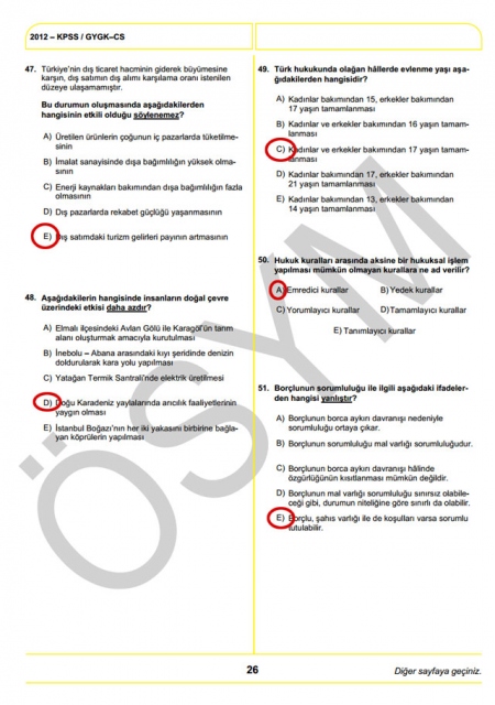2012 KPSS Soru ve Cevapları 26