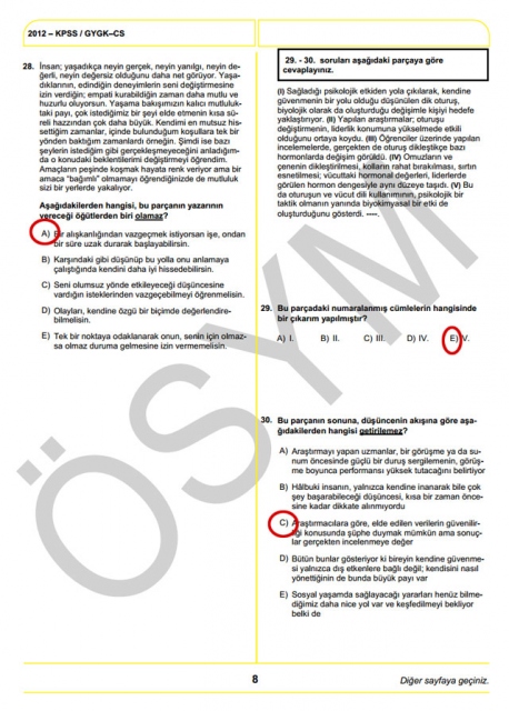 2012 KPSS Soru ve Cevapları 8