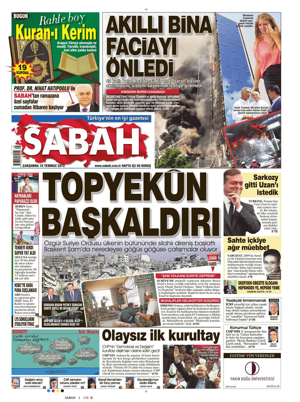 Gazete Manşetleri - 18 Temmuz 2012 11