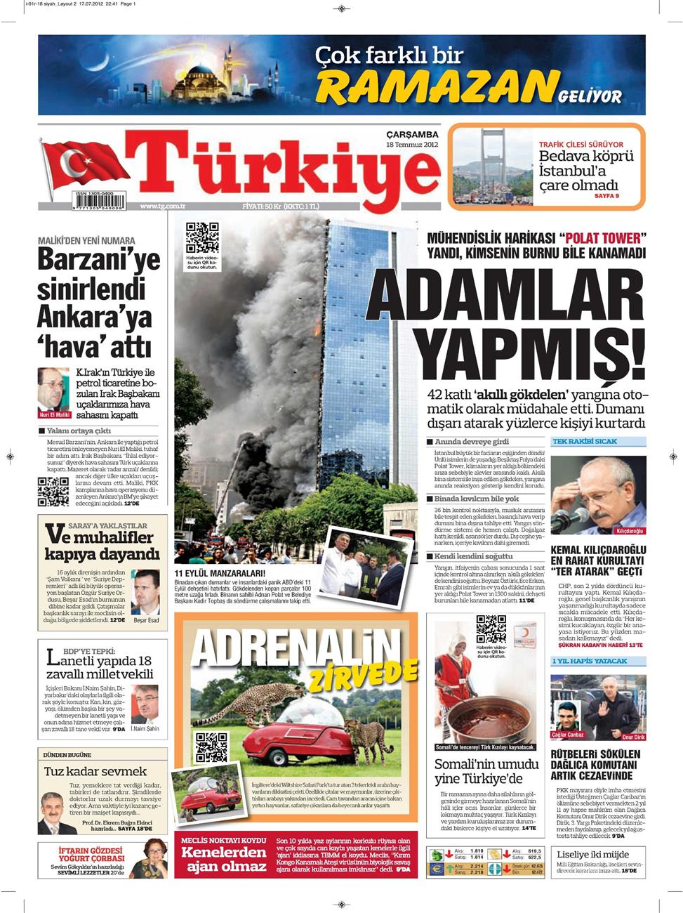 Gazete Manşetleri - 18 Temmuz 2012 16