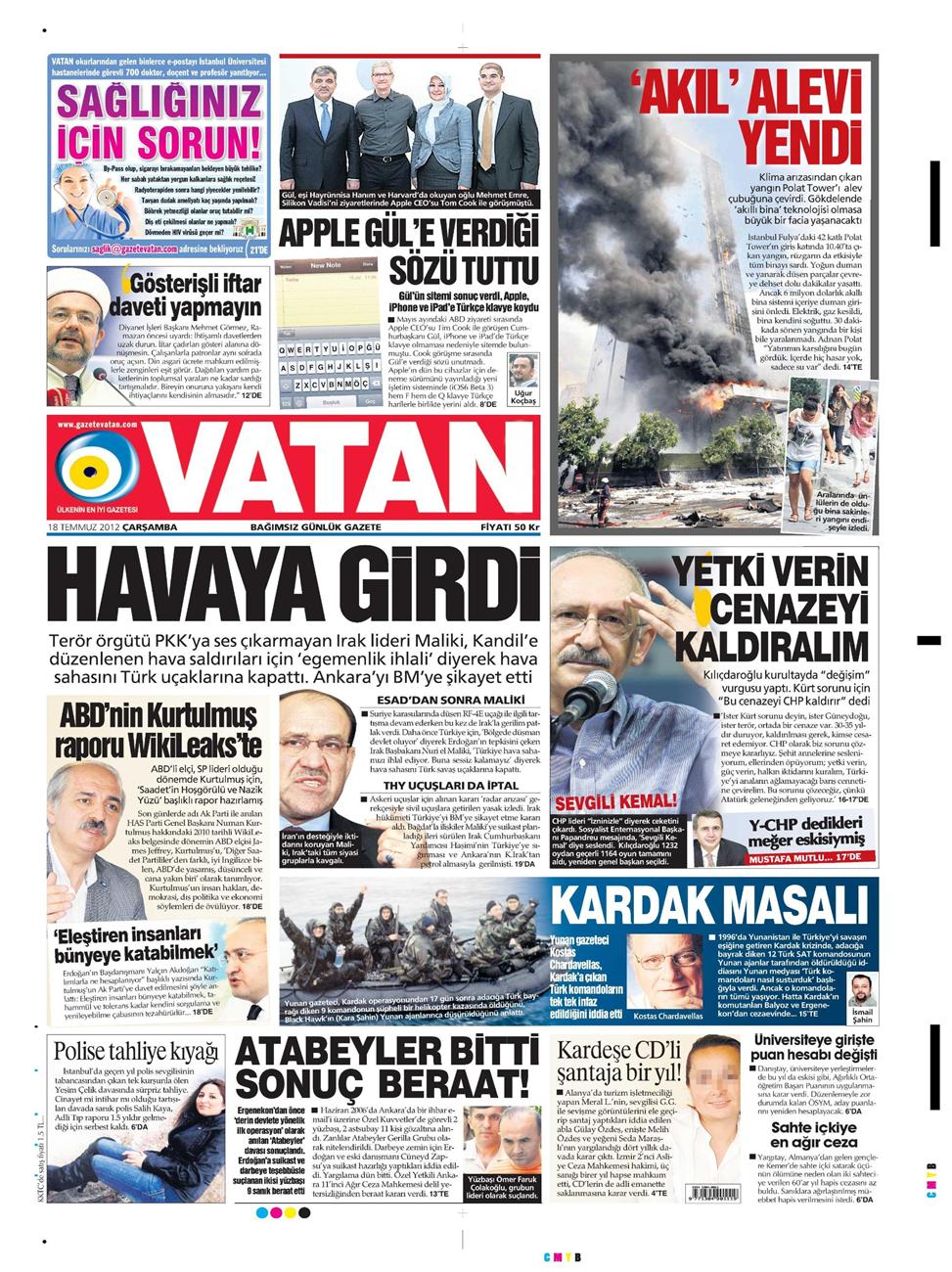 Gazete Manşetleri - 18 Temmuz 2012 18