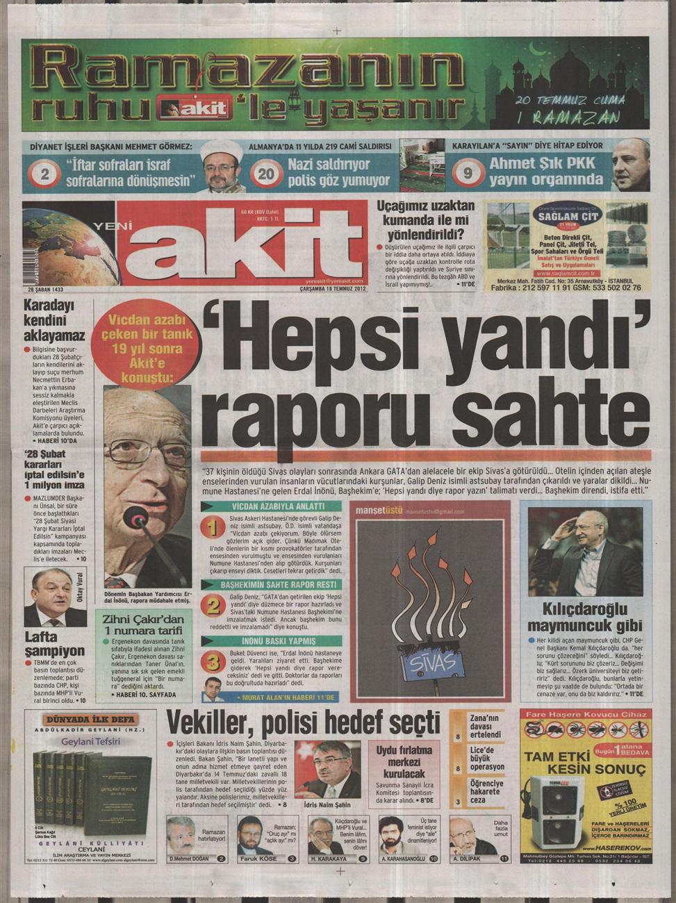 Gazete Manşetleri - 18 Temmuz 2012 19