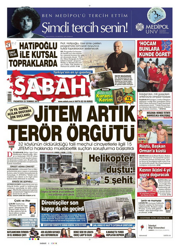 Gazete Manşetleri - 23 Temmuz 2012 14
