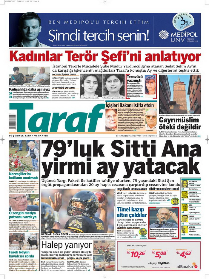 Gazete Manşetleri - 23 Temmuz 2012 18