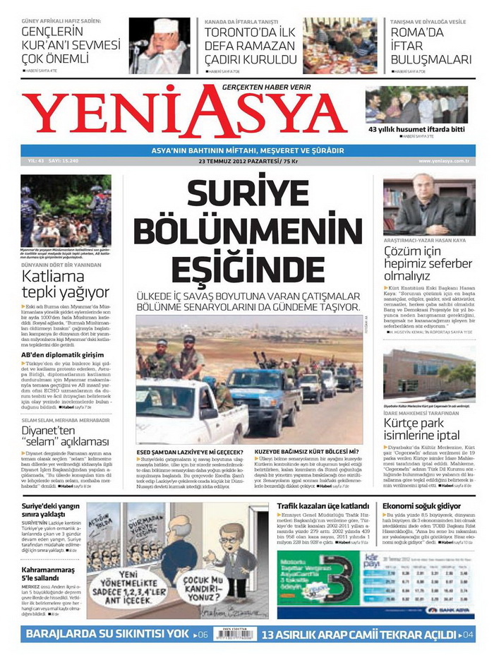Gazete Manşetleri - 23 Temmuz 2012 23