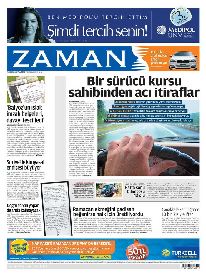 Gazete Manşetleri - 23 Temmuz 2012 25