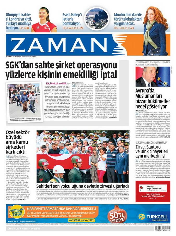 Gazete Manşetleri - 25 Temmuz 2012 25