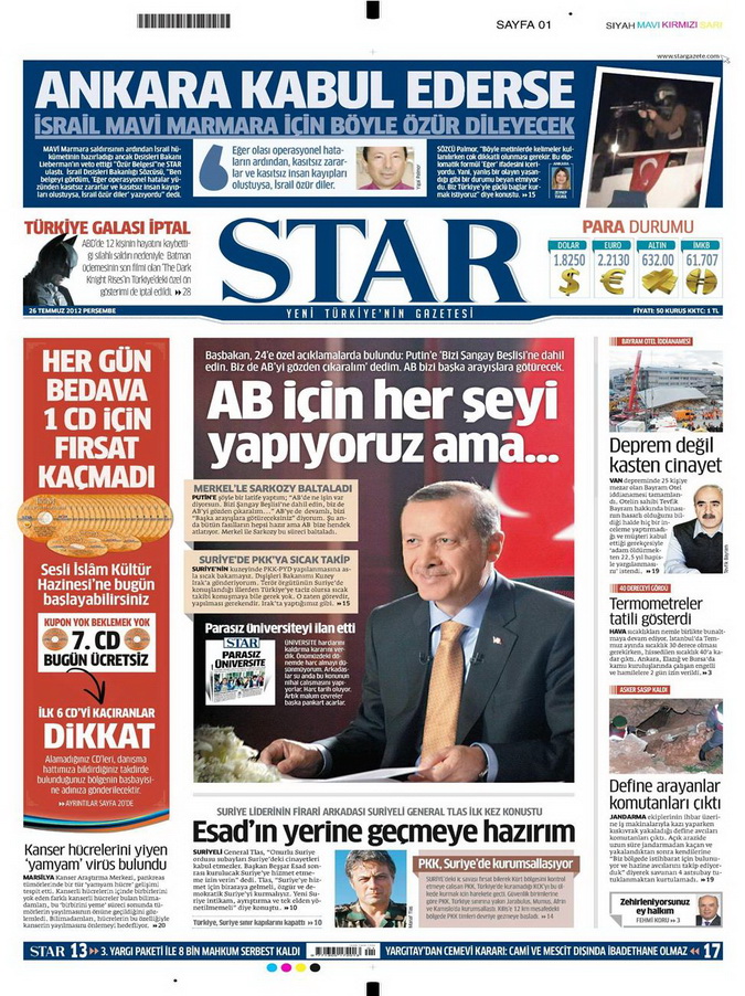 Gazete Manşetleri - 26 Temmuz 2012 16