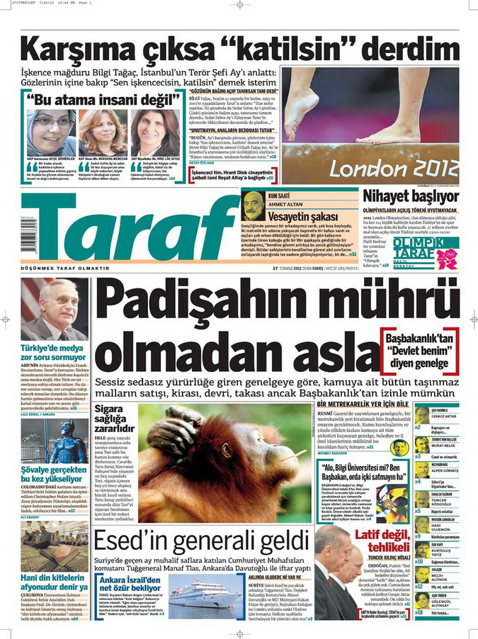 Gazete Manşetleri - 27 Temmuz 2012 16