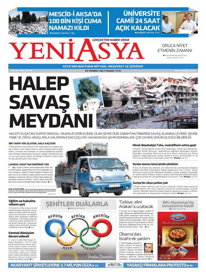 Gazete Manşetleri - 29 Temmuz 2012 23