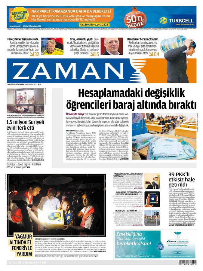 Gazete Manşetleri - 1 Ağustos 2012 23
