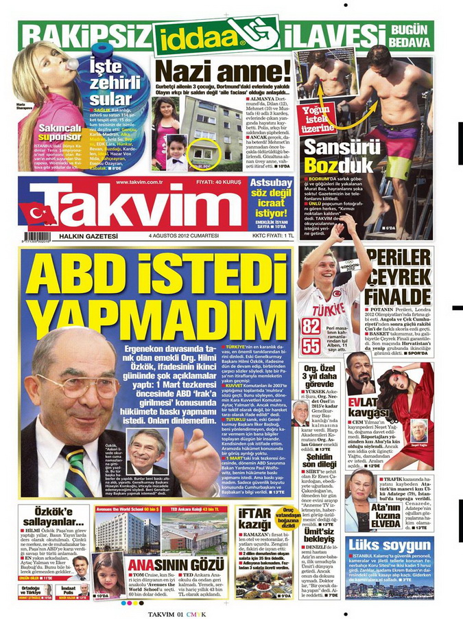Gazete Manşetleri - 4 Ağustos 2012 16