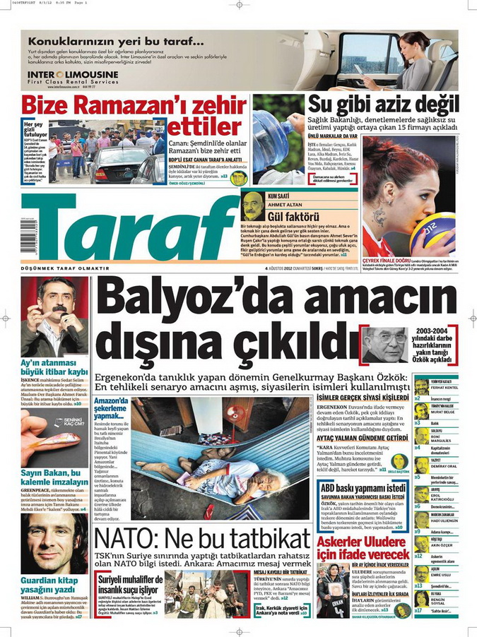 Gazete Manşetleri - 4 Ağustos 2012 17