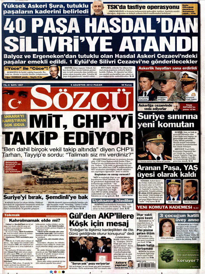 Gazete Manşetleri - 5 Ağustos 2012 Pazar 12