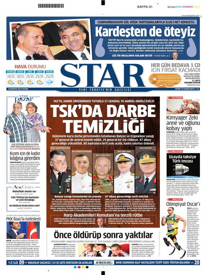 Gazete Manşetleri - 5 Ağustos 2012 Pazar 13