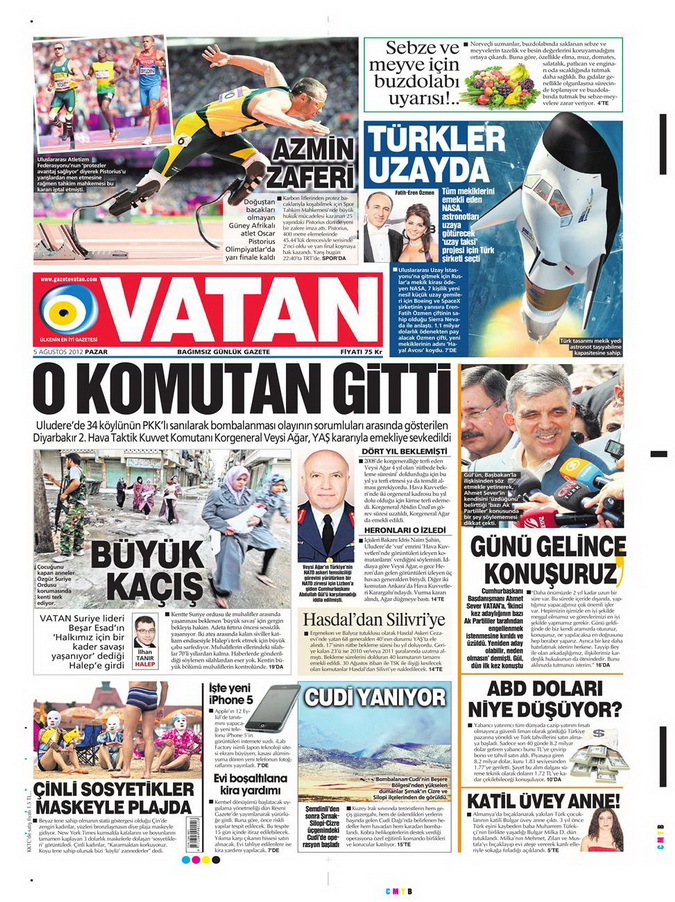 Gazete Manşetleri - 5 Ağustos 2012 Pazar 15