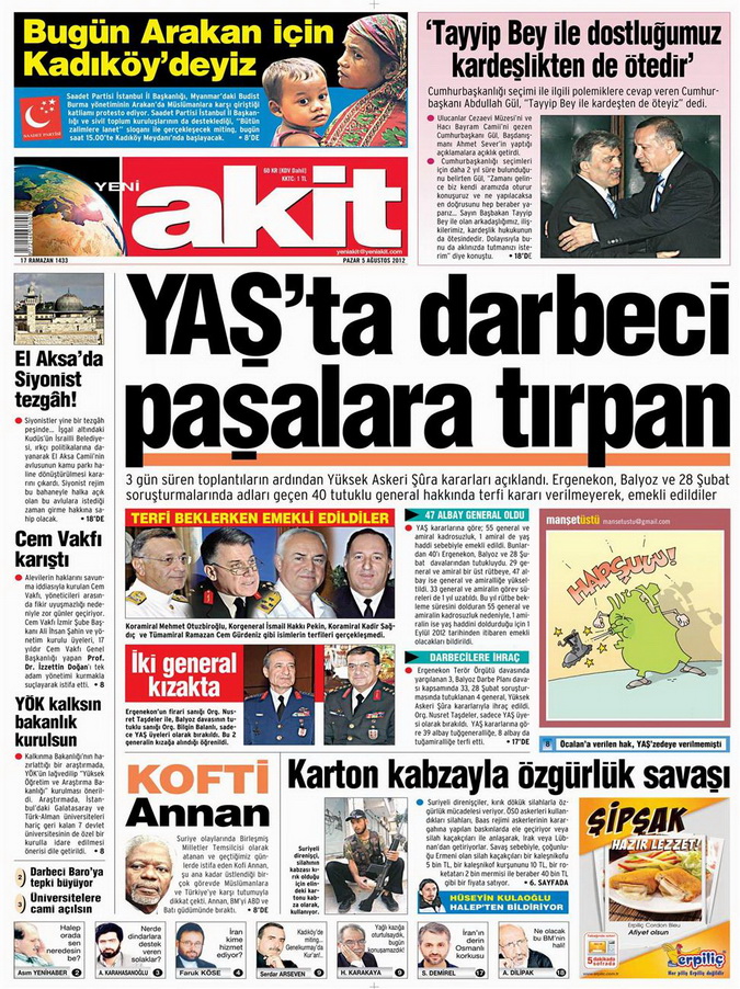 Gazete Manşetleri - 5 Ağustos 2012 Pazar 16