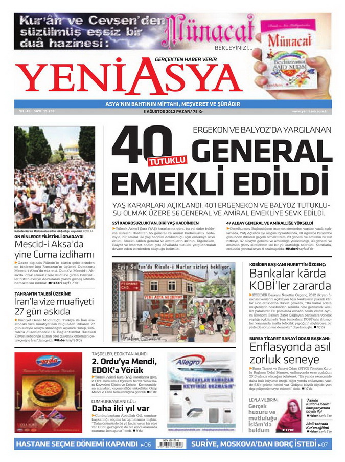 Gazete Manşetleri - 5 Ağustos 2012 Pazar 17