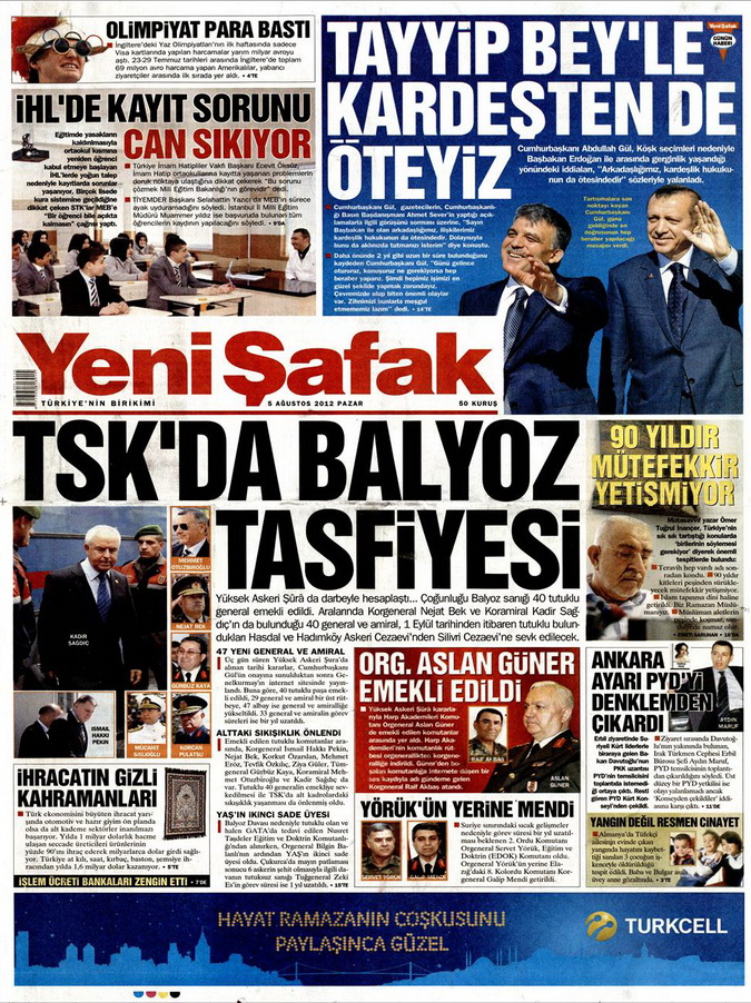 Gazete Manşetleri - 5 Ağustos 2012 Pazar 18