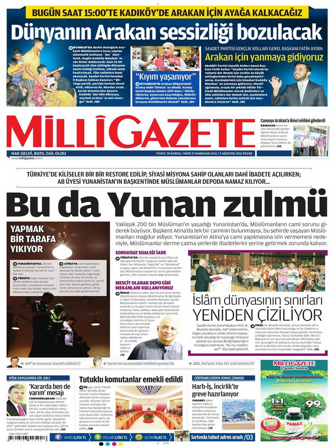 Gazete Manşetleri - 5 Ağustos 2012 Pazar 7