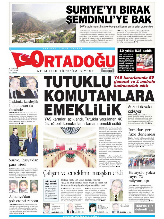 Gazete Manşetleri - 5 Ağustos 2012 Pazar 9