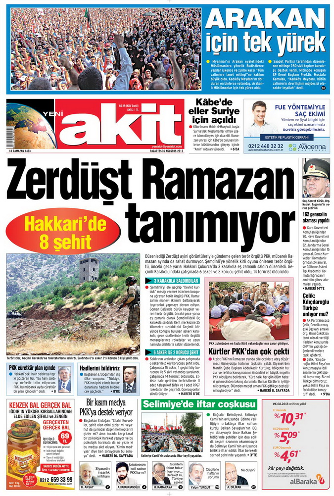 Gazete Manşetleri - 6 Ağustos 2012 Pazartesi 1