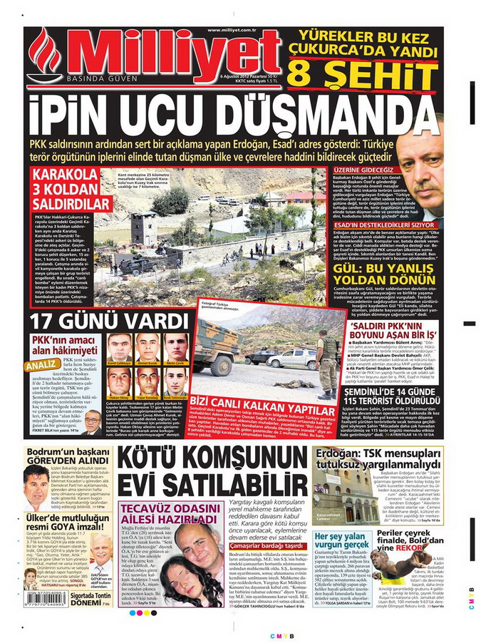 Gazete Manşetleri - 6 Ağustos 2012 Pazartesi 11