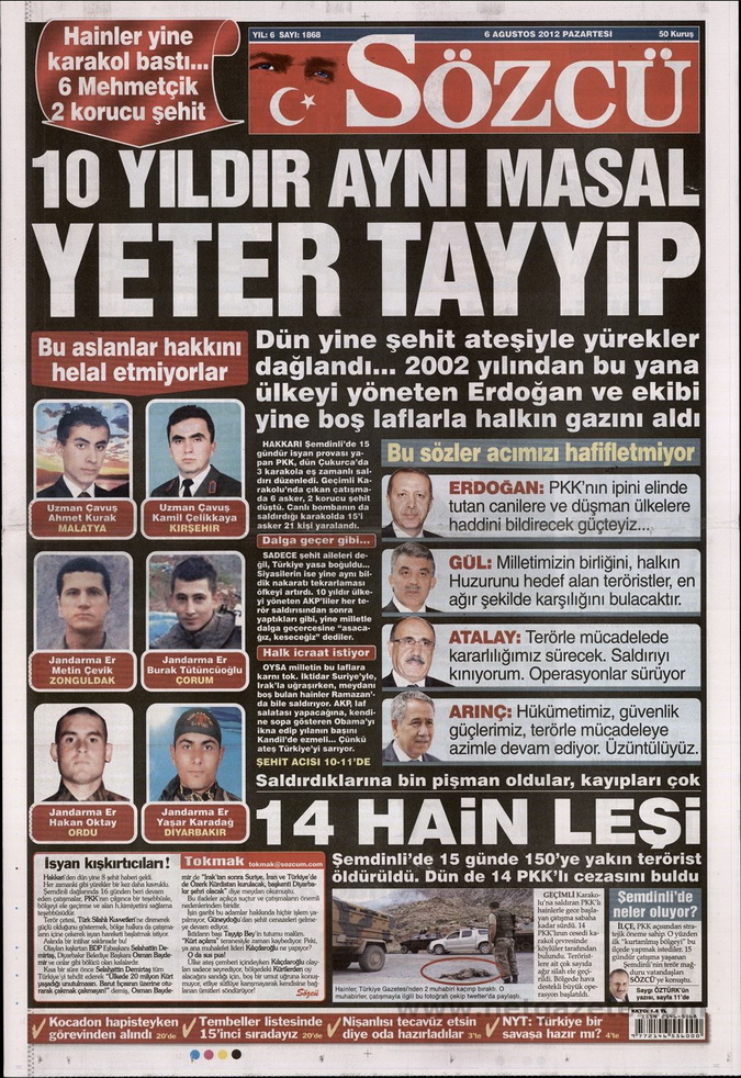 Gazete Manşetleri - 6 Ağustos 2012 Pazartesi 15