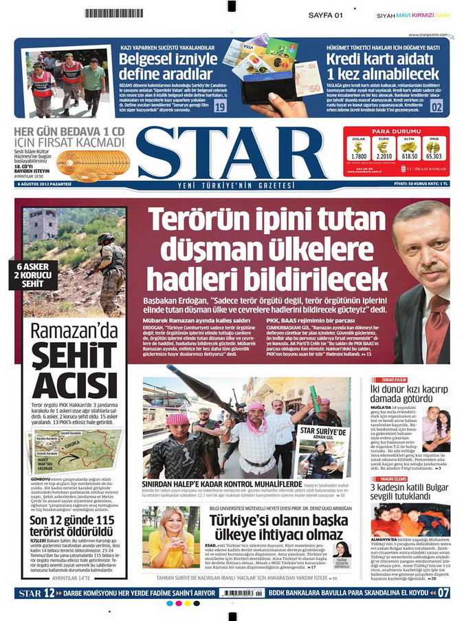 Gazete Manşetleri - 6 Ağustos 2012 Pazartesi 16