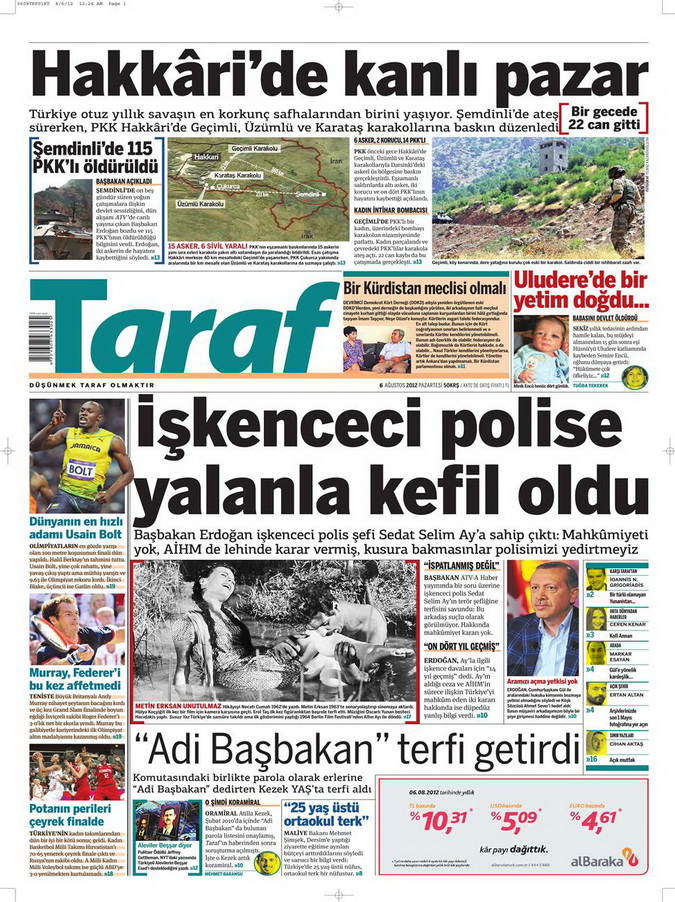 Gazete Manşetleri - 6 Ağustos 2012 Pazartesi 18