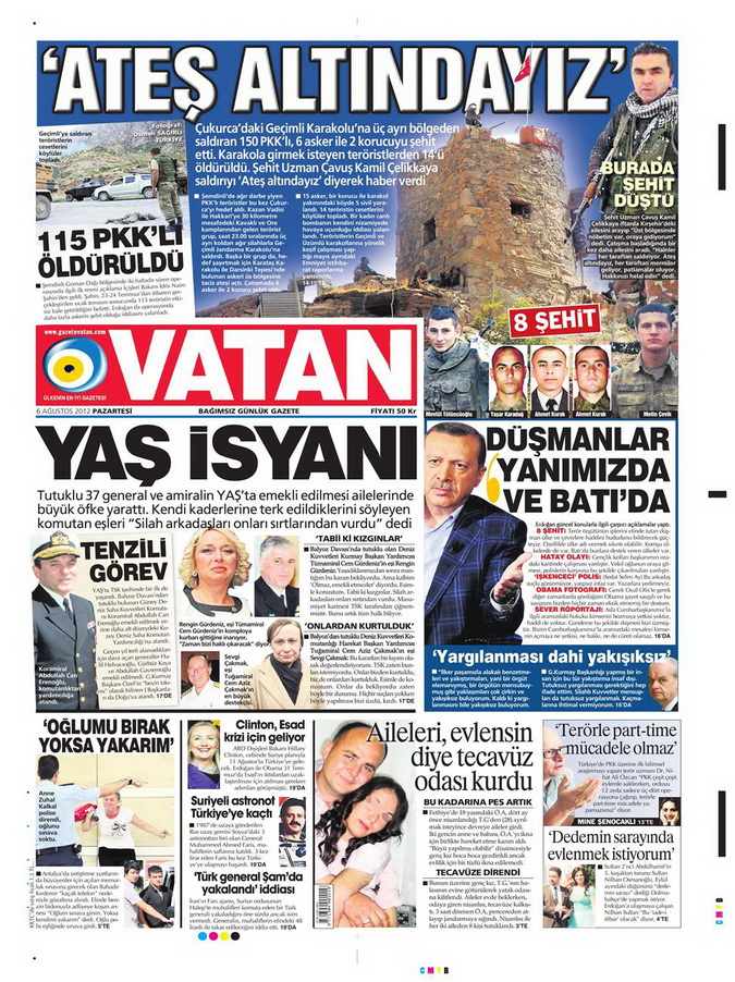 Gazete Manşetleri - 6 Ağustos 2012 Pazartesi 20