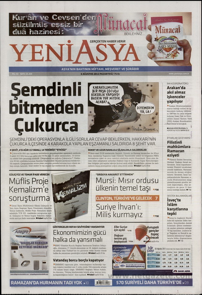 Gazete Manşetleri - 6 Ağustos 2012 Pazartesi 21