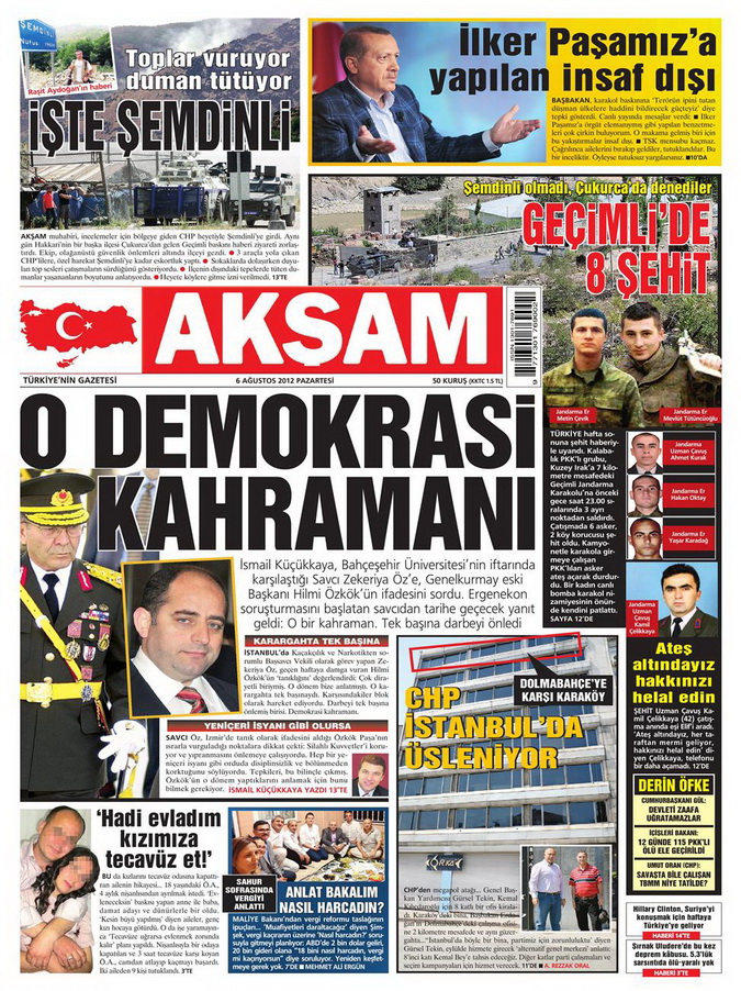 Gazete Manşetleri - 6 Ağustos 2012 Pazartesi 3