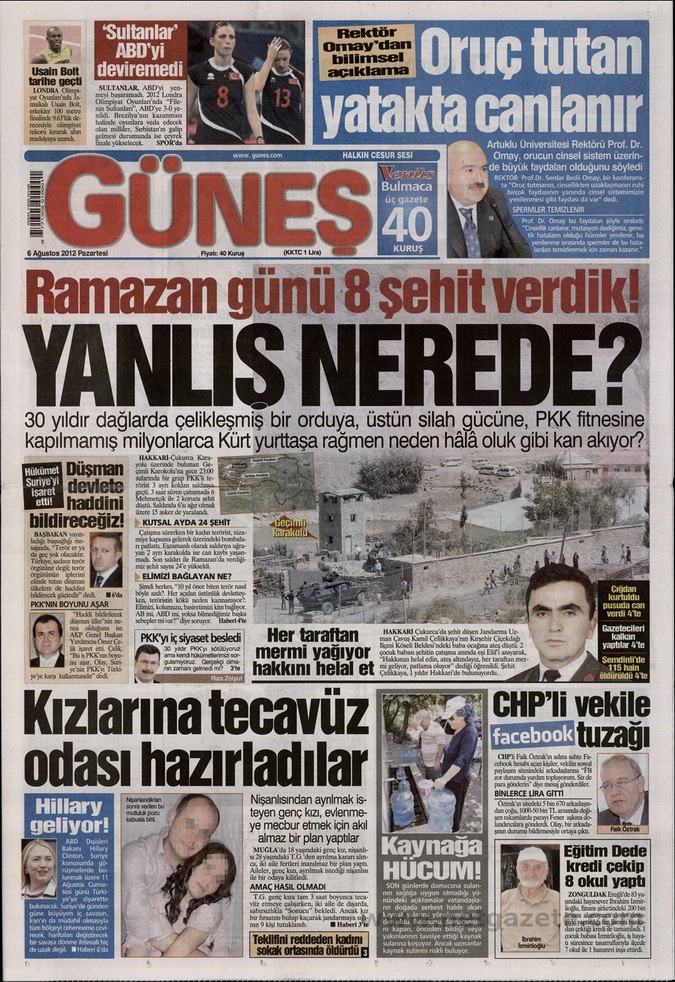 Gazete Manşetleri - 6 Ağustos 2012 Pazartesi 7