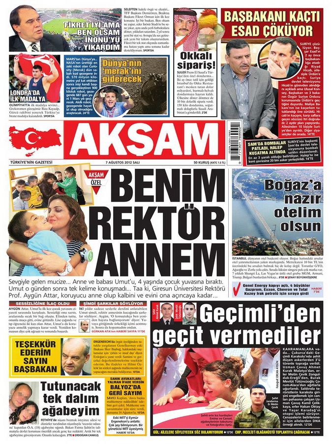 Gazete Manşetleri - 7 Ağustos 2012 Salı 1