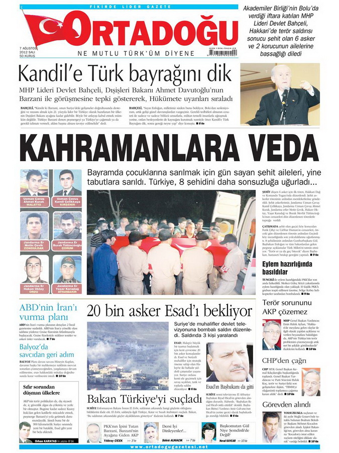 Gazete Manşetleri - 7 Ağustos 2012 Salı 11