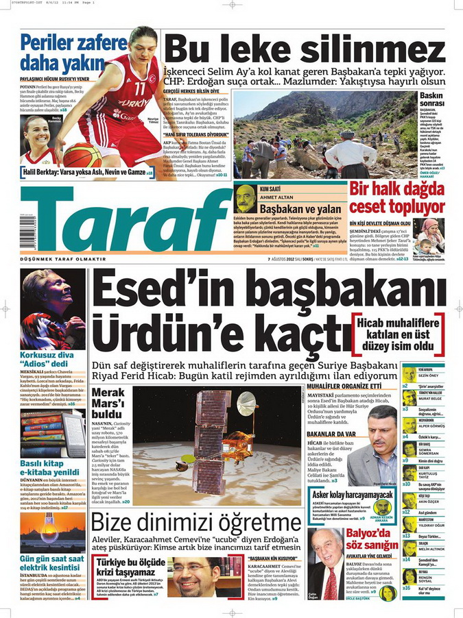 Gazete Manşetleri - 7 Ağustos 2012 Salı 17