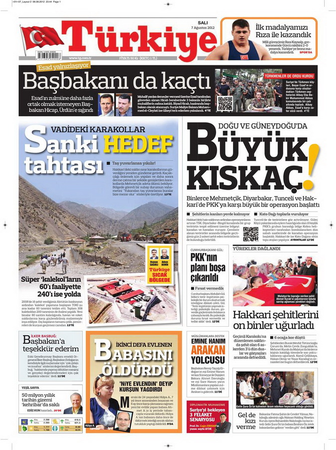 Gazete Manşetleri - 7 Ağustos 2012 Salı 18
