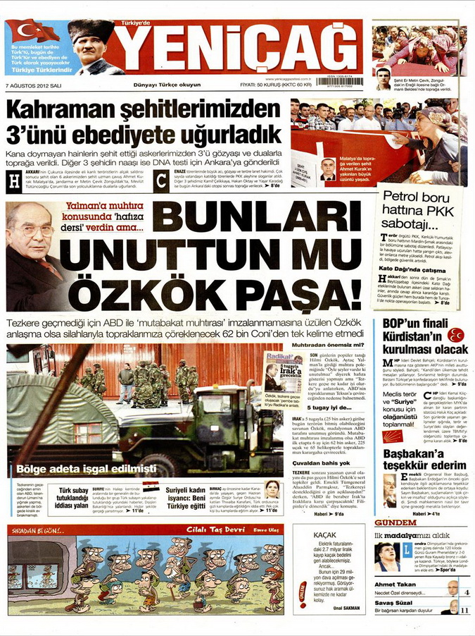 Gazete Manşetleri - 7 Ağustos 2012 Salı 19