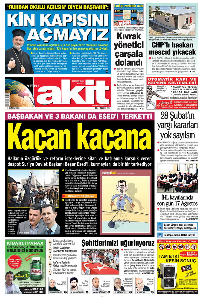 Gazete Manşetleri - 7 Ağustos 2012 Salı 21