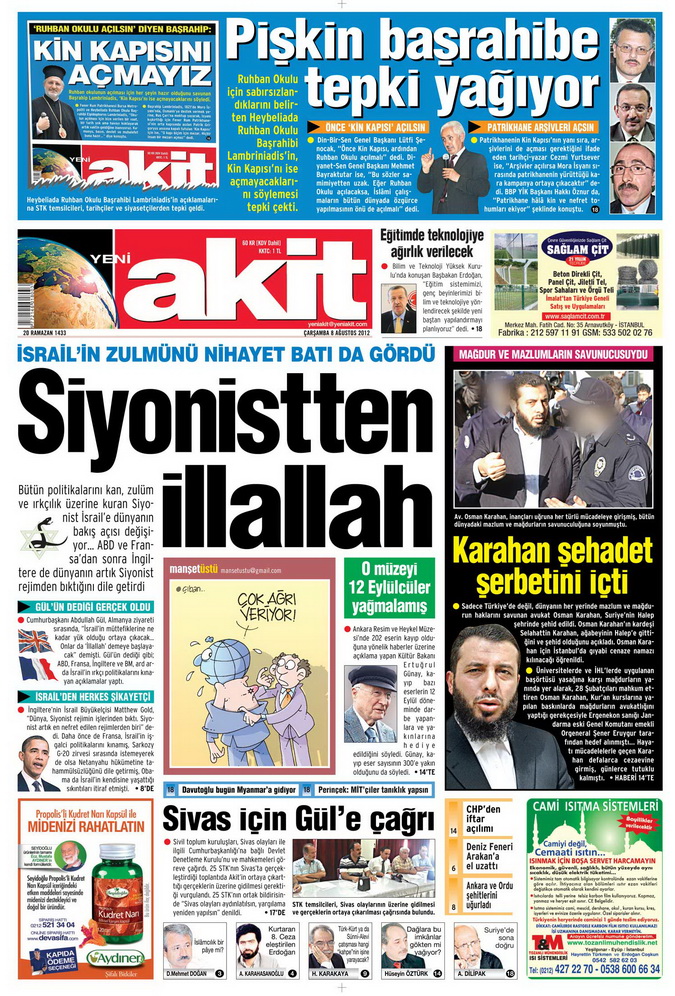 Gazete Manşetleri - 8 Ağustos 2012 Çarşamba 1