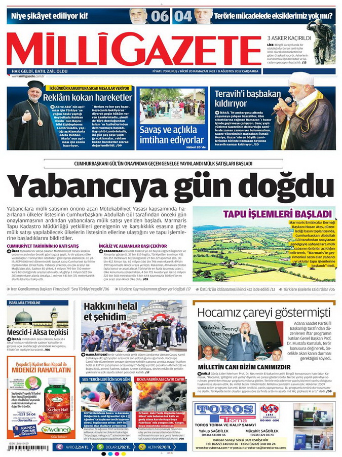 Gazete Manşetleri - 8 Ağustos 2012 Çarşamba 10