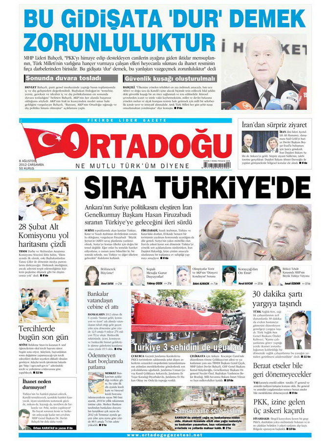 Gazete Manşetleri - 8 Ağustos 2012 Çarşamba 12