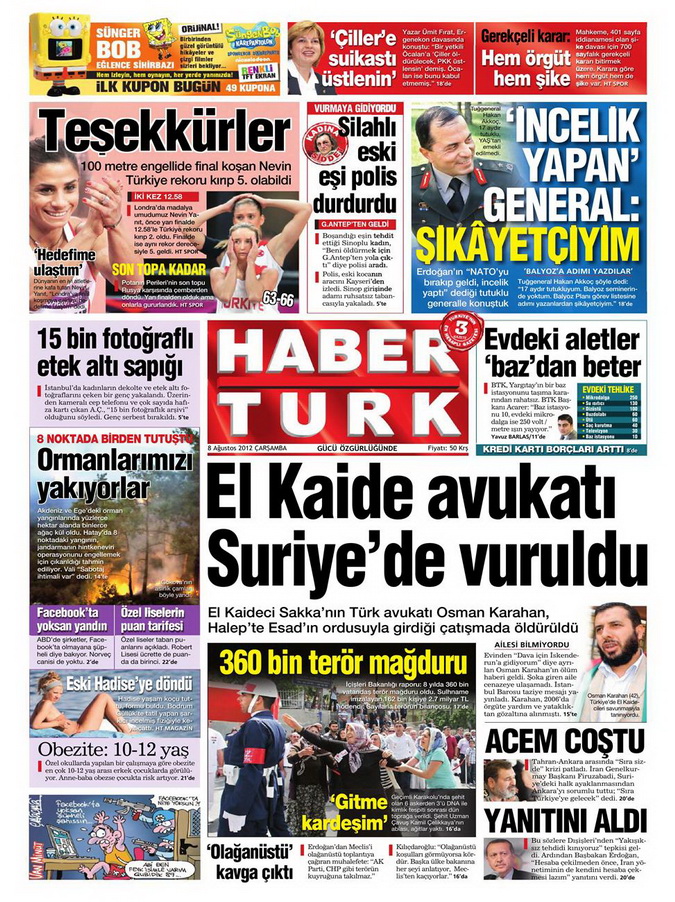 Gazete Manşetleri - 8 Ağustos 2012 Çarşamba 8